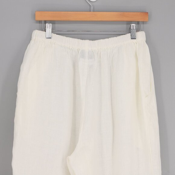 FLAX Two Piece 100% Linen Button Front Top (M) & Pull-On Pant (L) Off-White Ecru - Picture 8 of 10